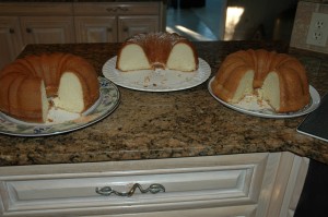 From left to right- Elvis Presley's Favorite Pound Cake, Paula Deen's, and Joy of Baking Orange Cream Cheese Pound Cake From left to right- Elvis Presley's Favorite Pound Cake, Paula Deen's, and Joy of Baking Orange Cream Cheese Pound Cake