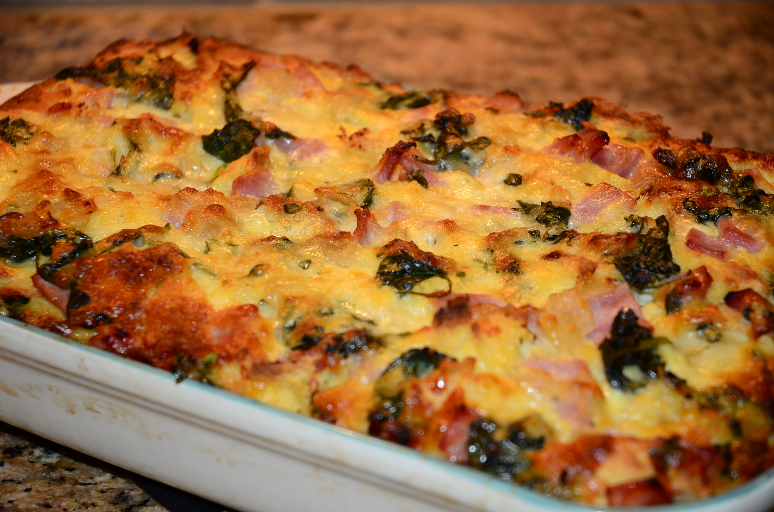 Ham Spinach Gruyere Cheese Bread Pudding