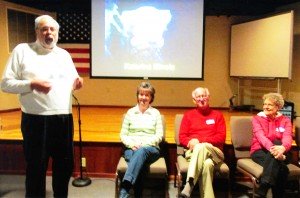Presenter Bill Gathergood at the Shakespeare Festival in 2014 with the lovely Bianca, our resident shrew Katerina and their father, otherwise known as from left to right Vickie Mueller, Charles Tippitt and Carolyn King.